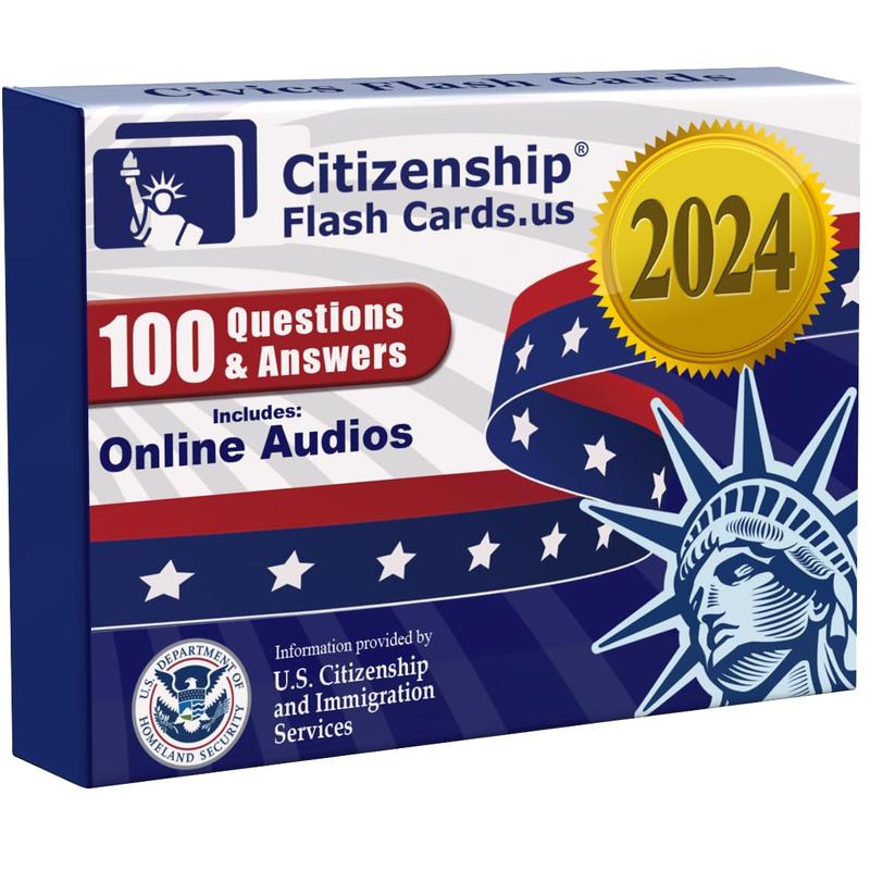 US Citizenship Flash Cards 2024: Naturalization Test Study Guide with 100 USCIS Questions and Answers Flashcards Includes Online Audios Cards – January 1, 2018