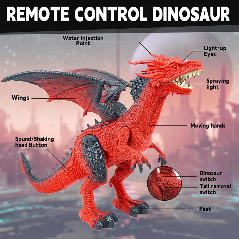 BEZGAR Dragon Toy, Remote Control Dragon, Red Dragon Figure Learning Realistic Looking Large Size with Roaring Spraying Light Up Eyes, Fire Breathing Dragon for age 4+ dinosaur  animal