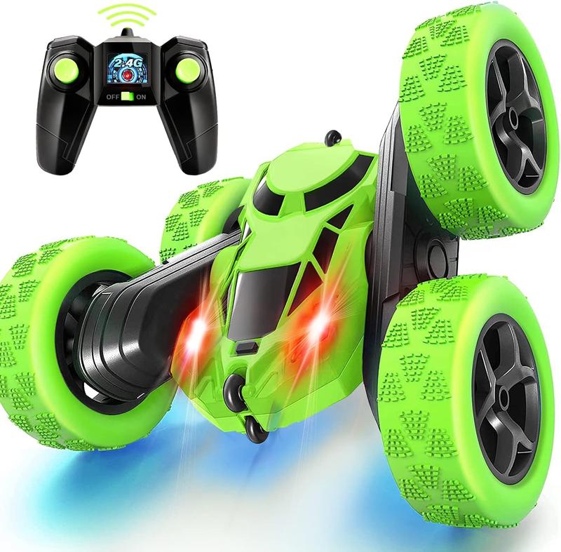 Remote Control Car Stunt RC Cars, 90 Min Playtime, 2.4Ghz Double Sided 360 Rotating RC Crawler with Headlights, 4WD Off Road Drift RC Race Car Toy for Boys and Girls Aged 6-12 Green