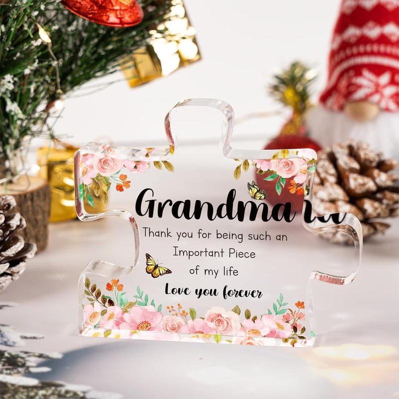 Gifts for Grandma - Delicate Grandma Birthday Gifts from Grandkids - Engraved Acrylic Puzzle Piece 3.9 x 3.3 inch - Mothers Day Birthday Christmas Gifts for Grandma Grandmother, Ideas