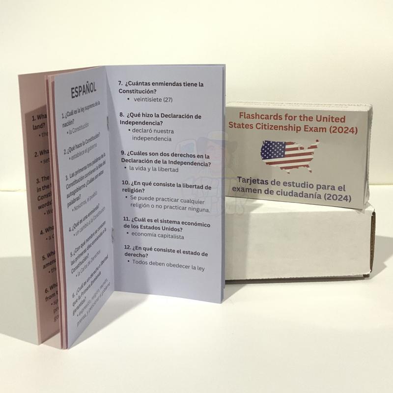 U.S. Civics Test Flash Cards Combo Set with Bilingual Booklet - English Spanish