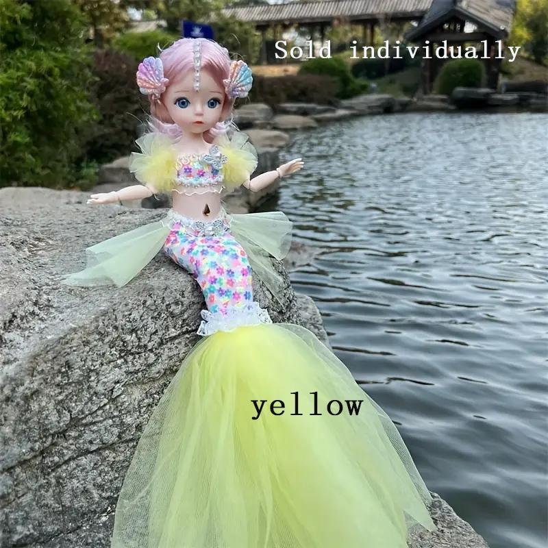 Cute Mermaid Girl Doll, 1 Count Wedding Dress Princess Doll, Mermaid Dolls with Fantasy Hair and Dress, Well-dressed Mermaid Dolls, Christmas Gift