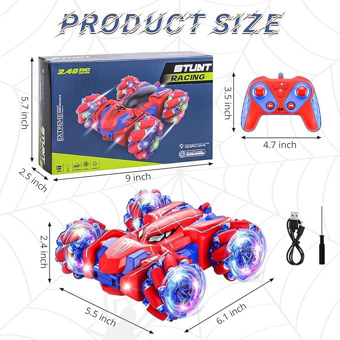 Spider Remote Control Stunt Car, 2.4Ghz RC Toy Cars with Headlight Double Sided Off-Road 360° Rotating RC Drift Car