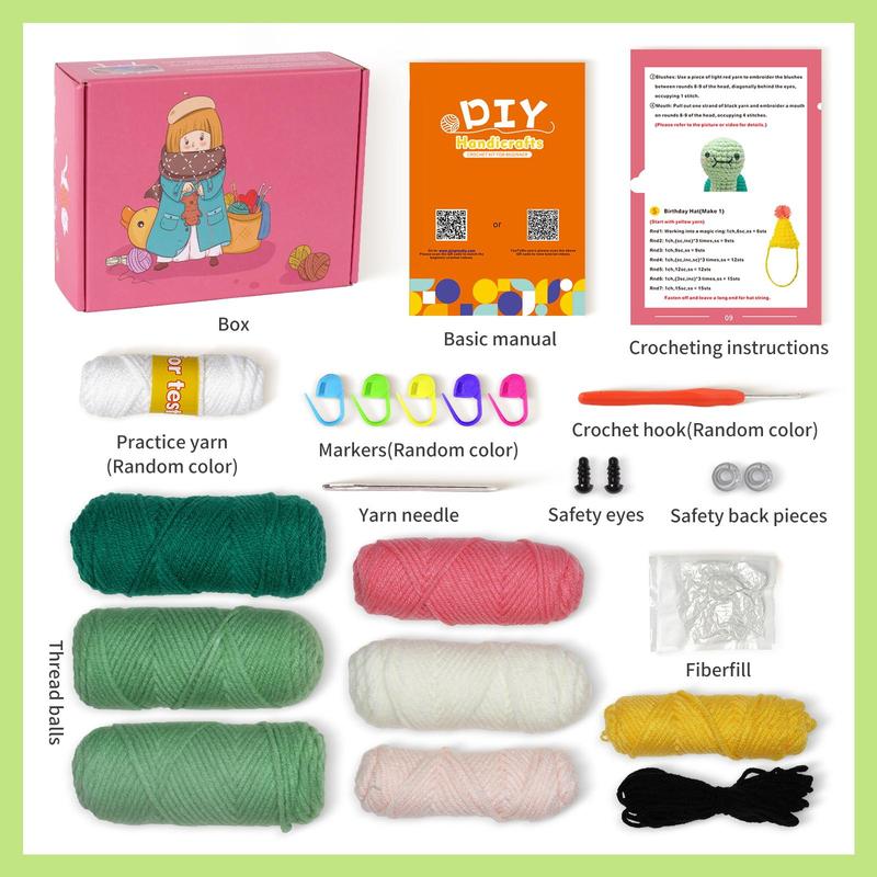 Cute Turtle Design Crochet Kit, 2 Counts set DIY Crochet Kit With Step-by-step English Video Tutorial, DIY Handmade Lover Starter Kit