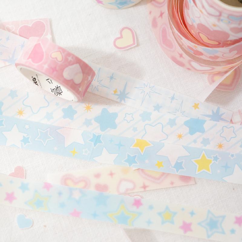 Star & Heart Pattern Washi Tape (4 Rolls), Cute Decorative Tape, DIY Decorative Sticker for Scrapbooking, Journaling, Gift Wrapping