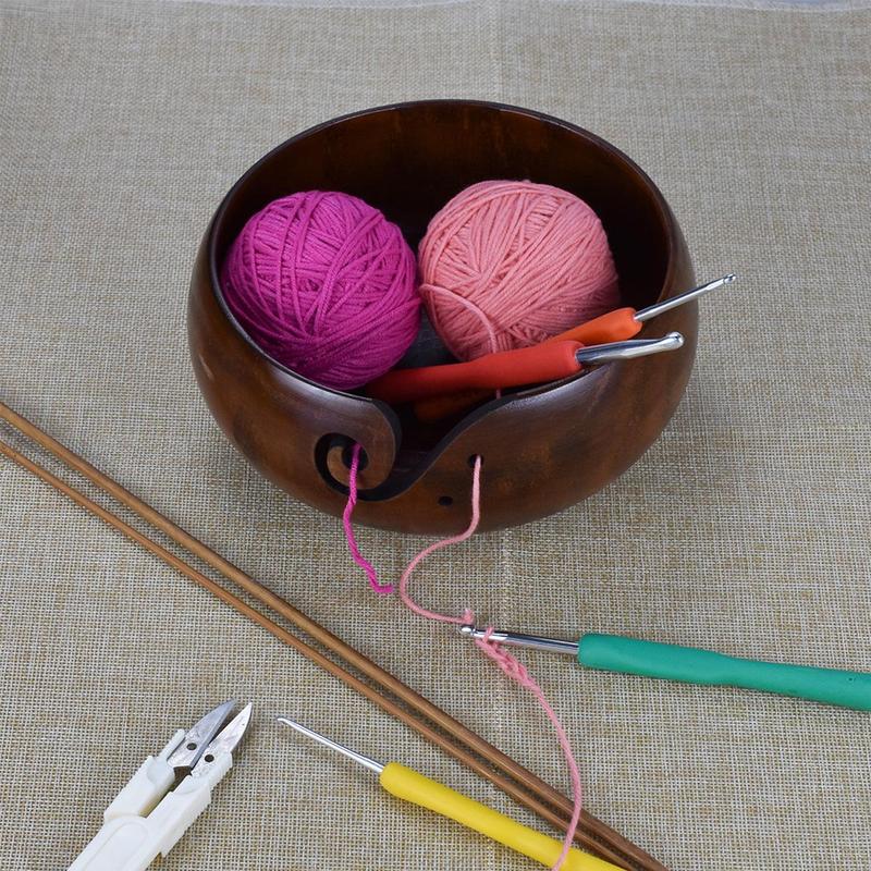 Wooden Yarn Bowl, 1 Count Knitting Yarn Storage Bowl, DIY Knitting Hook Accessories