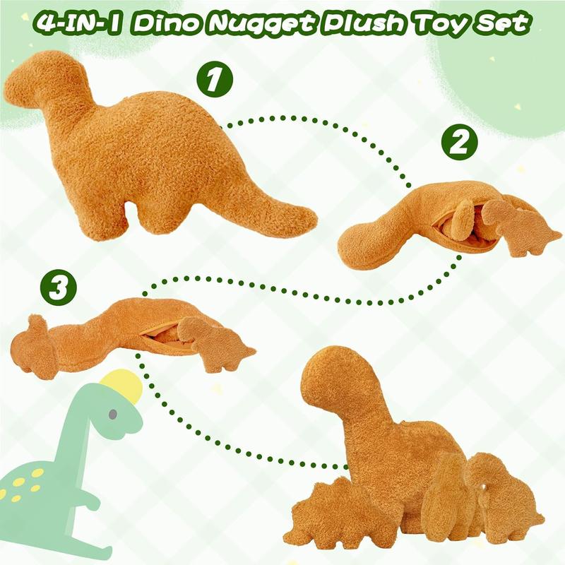 Christmas gift Dino Nugget Pillow Set - Large Chicken Nugget Plush with 3 Small Dinosaur Plush Toys