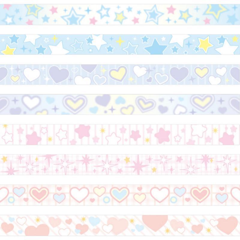 Star & Heart Pattern Washi Tape (4 Rolls), Cute Decorative Tape, DIY Decorative Sticker for Scrapbooking, Journaling, Gift Wrapping