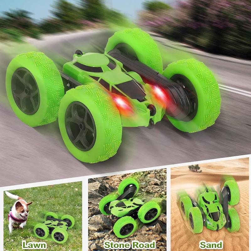 Remote Control Car Stunt RC Cars, 90 Min Playtime, 2.4Ghz Double Sided 360 Rotating RC Crawler with Headlights, 4WD Off Road Drift RC Race Car Toy for Boys and Girls Aged 6-12 Green