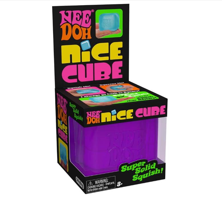 Schylling NeeDoh Nice Cube - Sensory Fidget Toy for Your Mellow and Chill - Square Shape with Groovy Goo Filling in Assorted Colors Blue Pink Purple