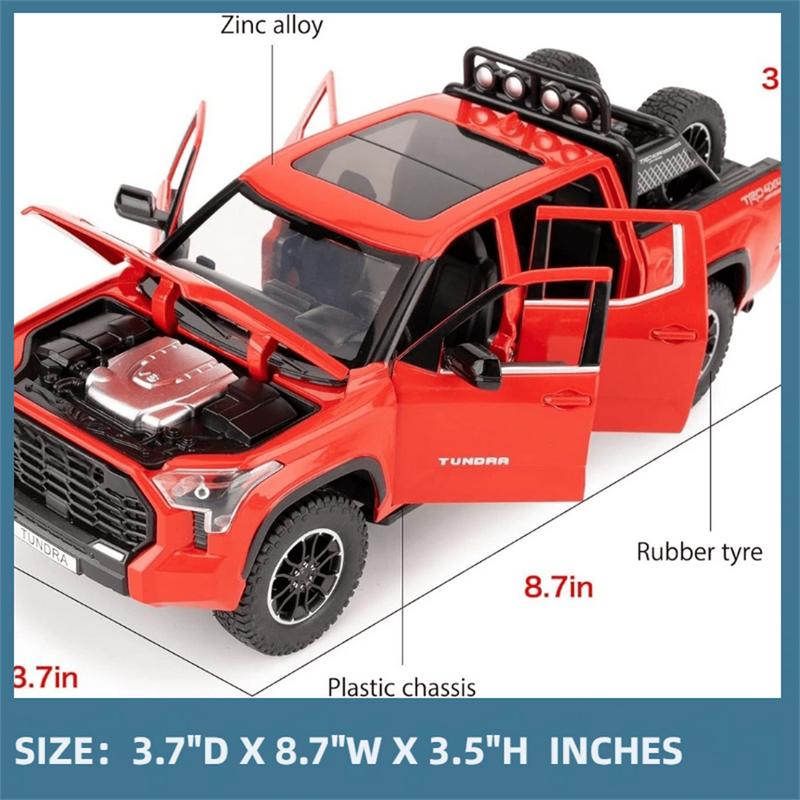 1:24 Tundra SUV Diecast Model Car with Sound and Light for Kids - Red White Green