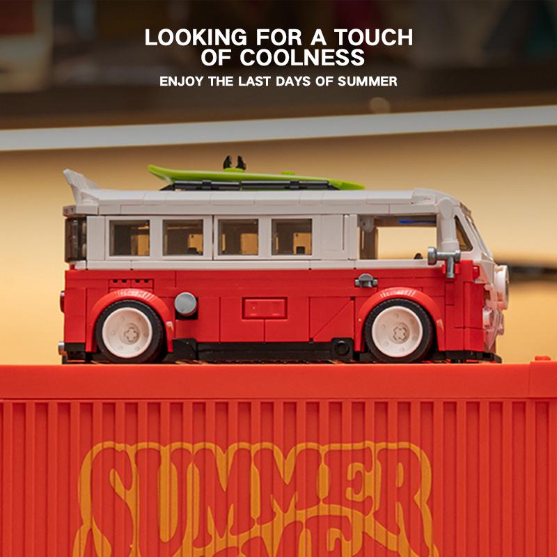 XQ - T1 Camper Block Set - With Collectible Display Box - DIY Display Vehicle - 456 Piece Set - For Ages 8+ - Summer Time Collection