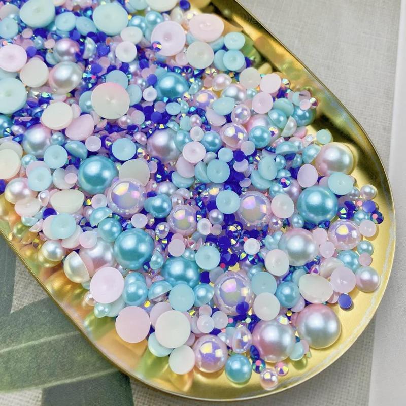 Mixed Size Faux Pearl & Rhinestone (1200pcs), Resin Faux Pearl & Rhinestone, DIY Jewelry Making Supplies For Nail Art, Face Art, Jewelry Making, Bottle, Cup, Nail, Clothes, Shoes