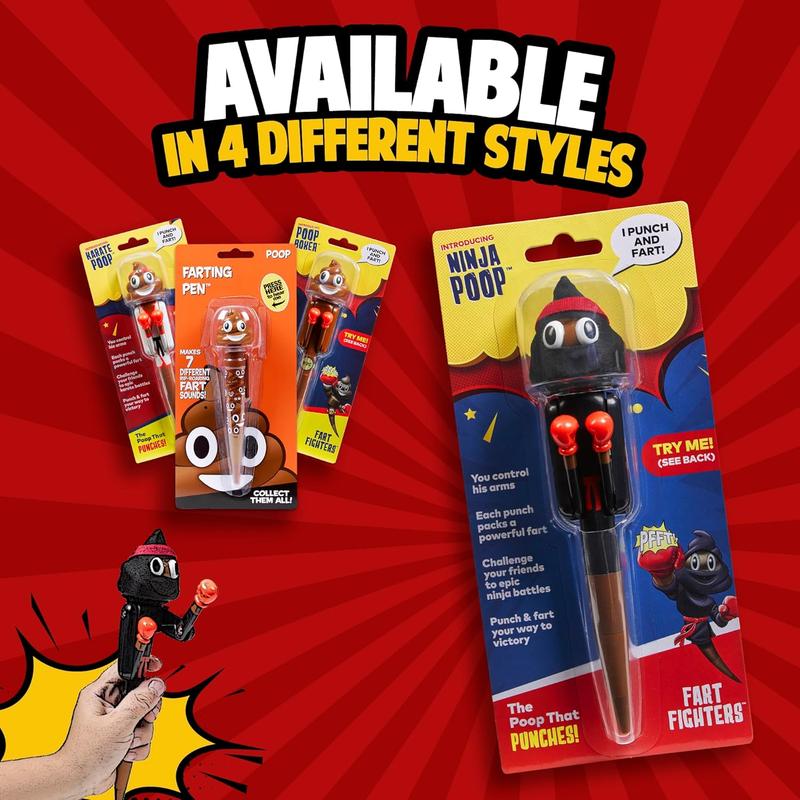 Poop Farting Pen with Punching Arms - Great Stocking Stuffers for Kids - Silly Gifts & Awesome Funny Gifts for Teens - Fun Boxer Gifts for Boys & Girls - Poop Pen That Farts (Ninja)