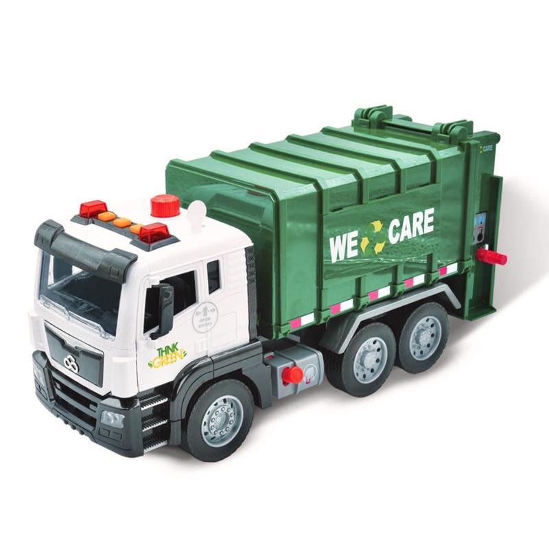 Garbage Truck Toy for Kids, Large Friction Powered Trash Truck Toy with Lights and Sounds, 4 Trash Bins and Sorting Cards, Perfect Gift for Kids