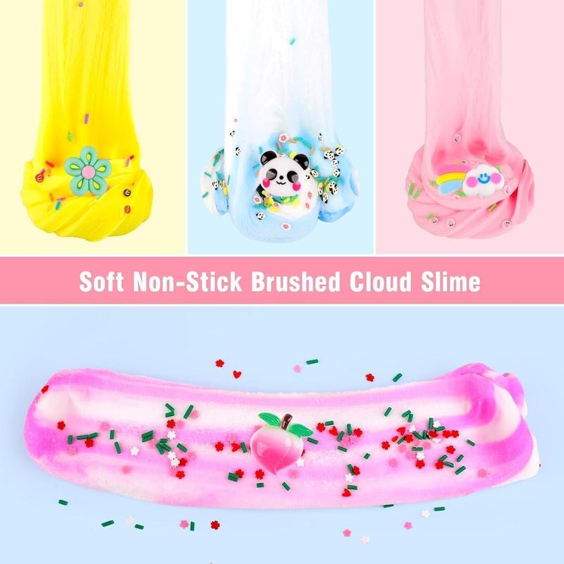 Christmas gift 10 Pack Christmas Cloud Slime Kit with Blue Cake Fruits Animals, and Pink Charms, Scented DIY Slime Supplies for Girls and Boys, Stress Relief Toy for Kids, Education Birthday Party Favor