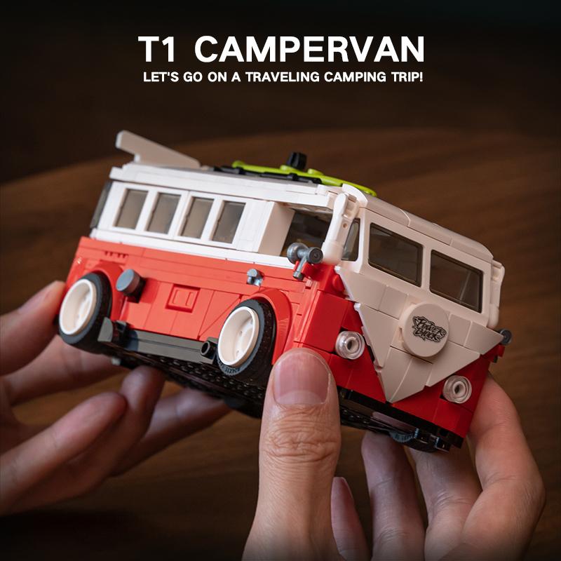 XQ - T1 Camper Block Set - With Collectible Display Box - DIY Display Vehicle - 456 Piece Set - For Ages 8+ - Summer Time Collection