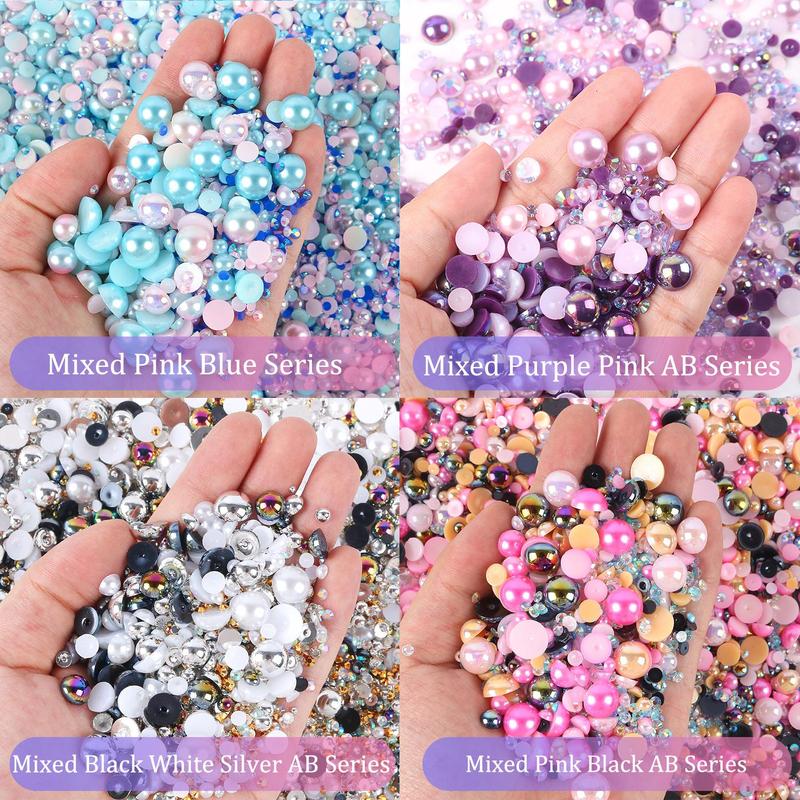 Mixed Size Faux Pearl & Rhinestone (1200pcs), Resin Faux Pearl & Rhinestone, DIY Jewelry Making Supplies For Nail Art, Face Art, Jewelry Making, Bottle, Cup, Nail, Clothes, Shoes