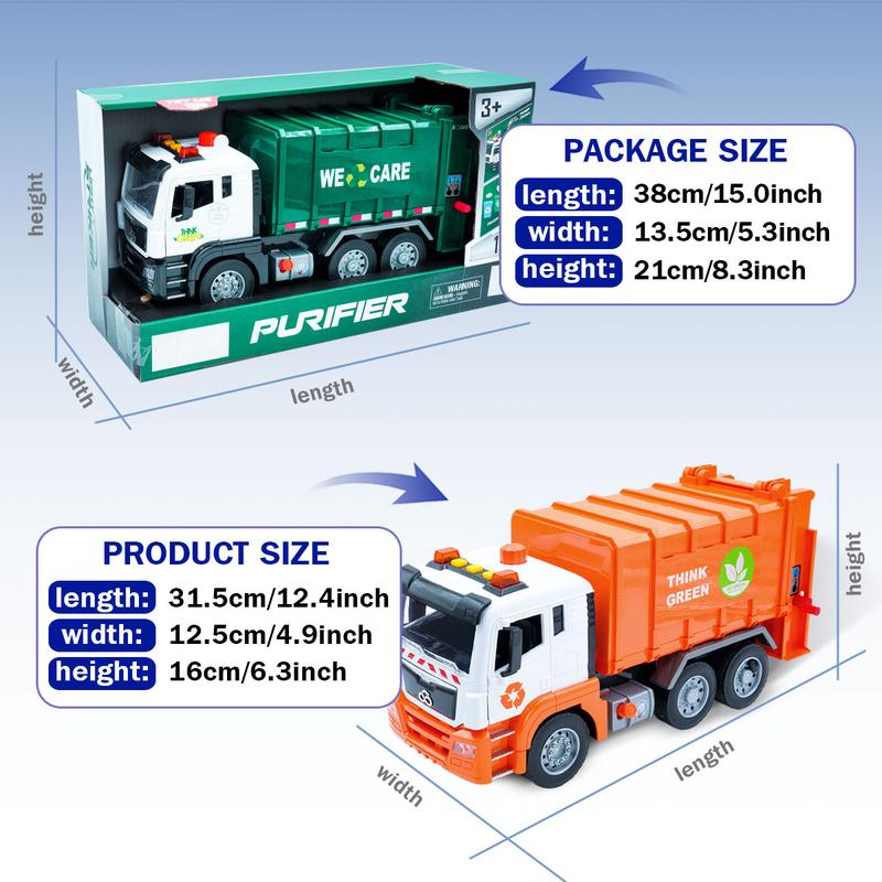 Garbage Truck Toy for Kids, Large Friction Powered Trash Truck Toy with Lights and Sounds, 4 Trash Bins and Sorting Cards, Perfect Gift for Kids