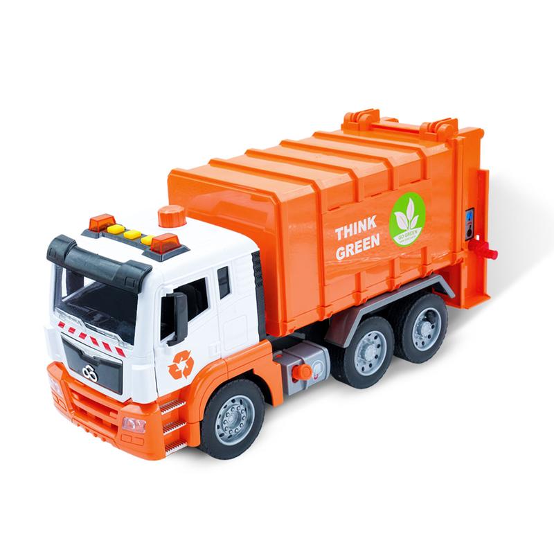 Garbage Truck Toy for Kids, Large Friction Powered Trash Truck Toy with Lights and Sounds, 4 Trash Bins and Sorting Cards, Perfect Gift for Kids