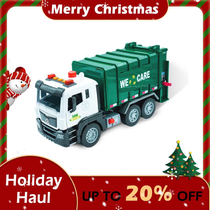 Garbage Truck Toy for Kids, Large Friction Powered Trash Truck Toy with Lights and Sounds, 4 Trash Bins and Sorting Cards, Perfect Gift for Kids