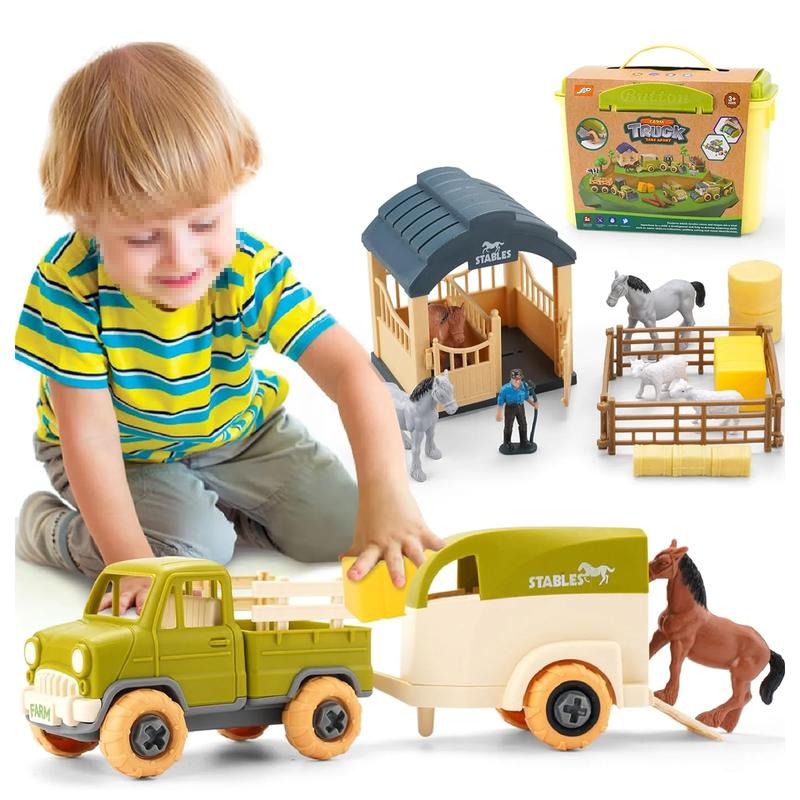 Farm Take Apart Toys for 3-7 Year Old Boys, Farm Animals Toys with Tractor, Trailer, Horse, Lamb Figurines, Kids Learning Educational Toys