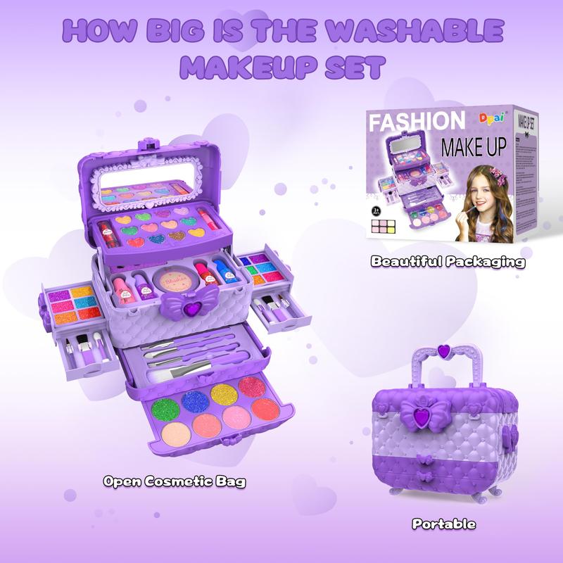 54Pcs Kids Makeup Kit for Girls, Princess Real Washable Pretend Play Cosmetic Set Toys with Mirror, Non-Toxic & Safe, Birthday Gifts for 3 4 5 6 7 8 9 10 Years Old Girls Kids (Purple) Halloween Butterfly