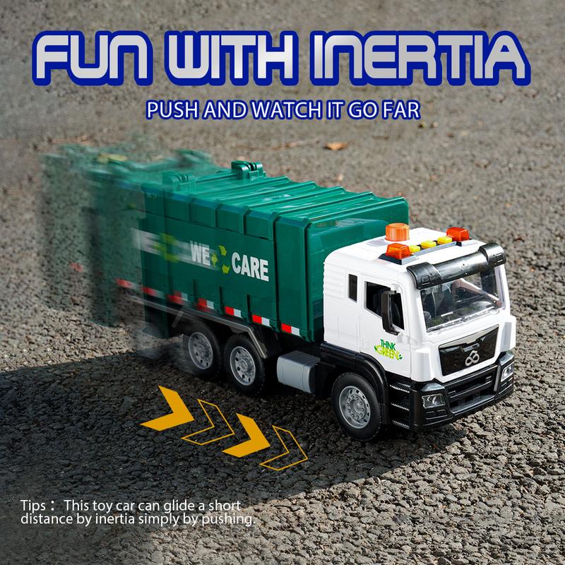 Garbage Truck Toy for Kids, Large Friction Powered Trash Truck Toy with Lights and Sounds, 4 Trash Bins and Sorting Cards, Perfect Gift for Kids