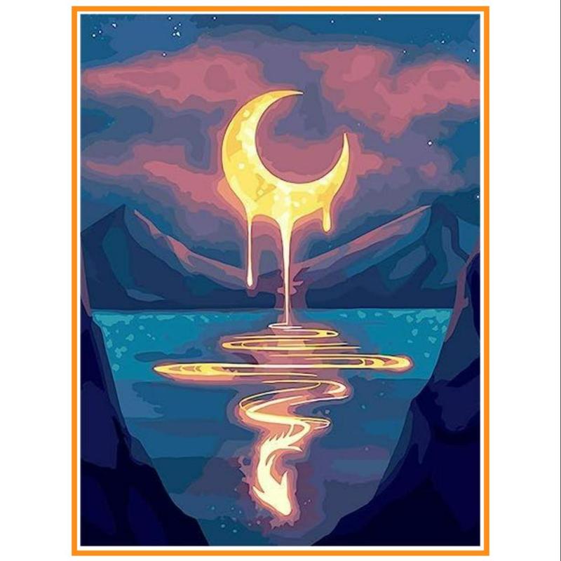 Moon & Mountain & River DIY Diamond Painting Without Frame, 1 Count Diamond Painting Kit, DIY Diamond Painting Kits For Children & Adults