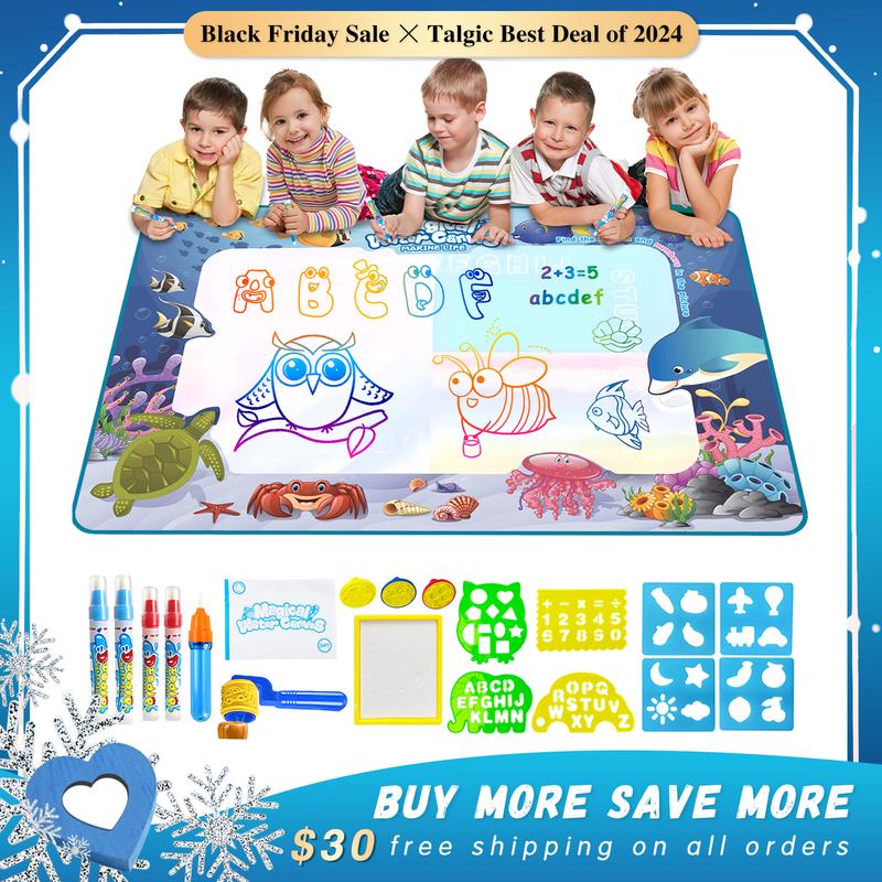 [Christmas Gift]Water Doodle Mat toddler Alphabet DIY Painting Writing Color Doodle Drawing Mat Toy Bring Magic Pens Educational Toys for Age 3 + Girls Boys Age Gift