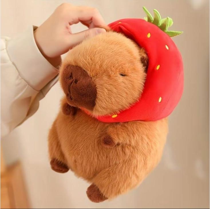 Strawberry Capybara Plush Toy, SummerGifts, Cute Capybara Anime Fluffy Toy,Creative Birthday and Holiday Gift OptionsRoom Decor, Thanksgiving, Chrismats GiftSet Strawberry Capybara