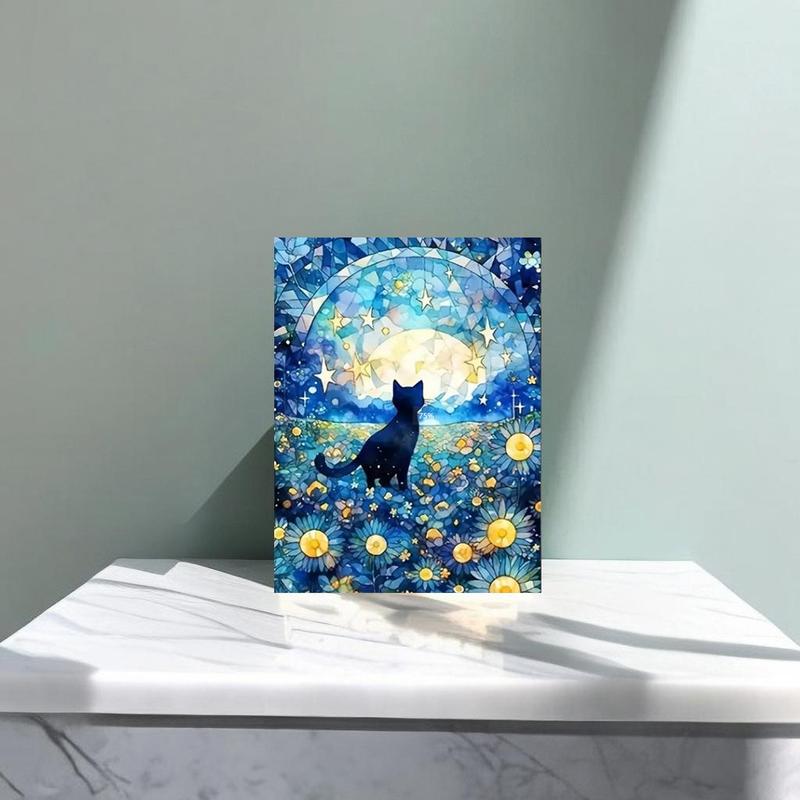 Moon & Cat Pattern DIY Diamond Art Painting Picture Without Frame, 5D Artificial Diamond Art Embroidery Kit, DIY Decorative Painting for Bedroom Living Room Office