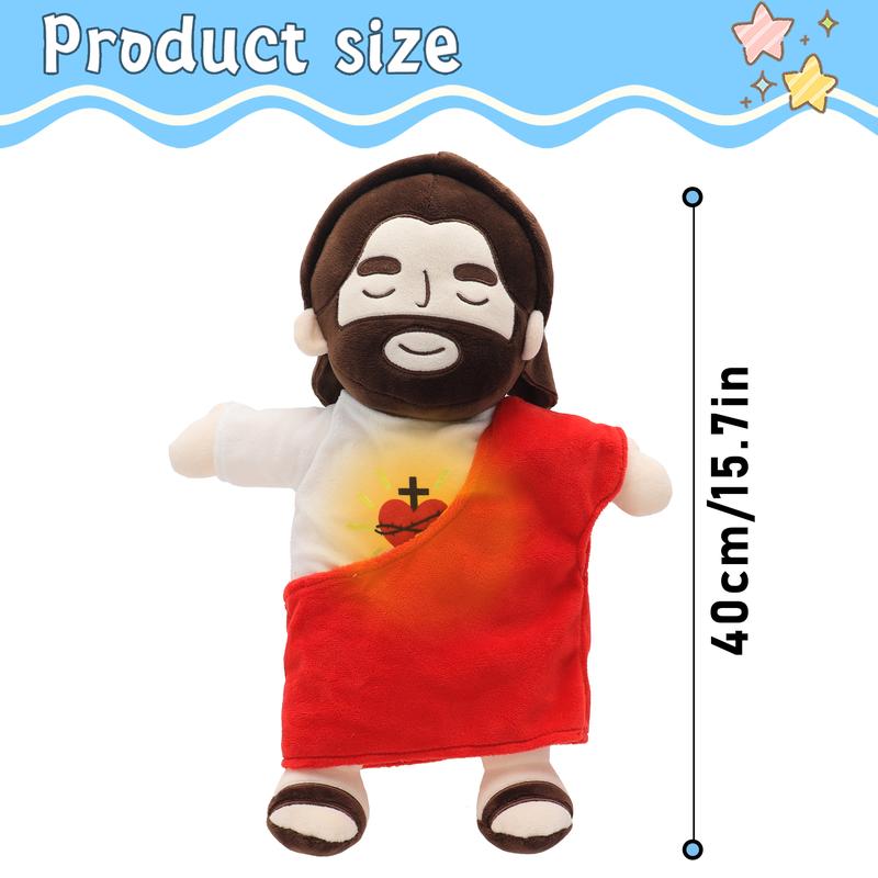 Yelakey Officially Jesus Plush Breathing Soothing Jesus Stuffed Animal Heart of Jesus Toy Savior Doll for Church Sunday School Religious Easter Gift for Kids