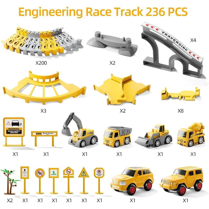 City Truck Track Toy, 236pcs set Construction Car Track Toy, Race Track Toy, Birthday Gift, Christmas Gift