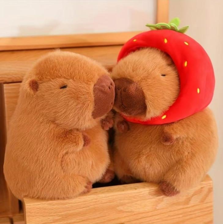 Strawberry Capybara Plush Toy, SummerGifts, Cute Capybara Anime Fluffy Toy,Creative Birthday and Holiday Gift OptionsRoom Decor, Thanksgiving, Chrismats GiftSet Strawberry Capybara