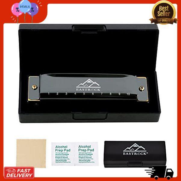 EastRock Blues Harmonica Mouth Organ 10 Hole C Key with Case, Diatonic Harmonica for Professional Player, Beginner, Students gifts, Adult, Friends, Gift Black