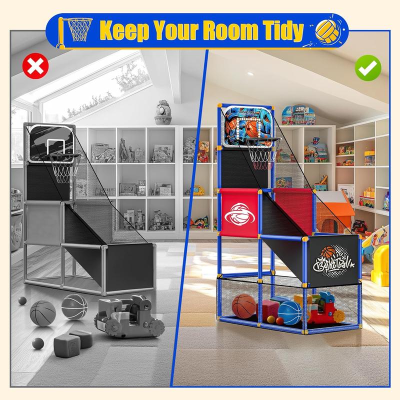 Kids Arcade Basketball Hoop with 4 Balls, Indoor and Outdoor Single Shooting Game, Game Sports Toy Gift, Suitable for Boys and Girls Aged 3-8