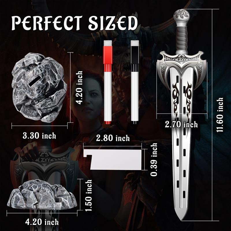 Initiative Tracker Acrylic Laser Cut Sword in The Stone Base with 12 PCS Erasable Taken Flags Perfect for D&D, Dungeons & Dragons, Pathfinder and Other Tabletop RPG