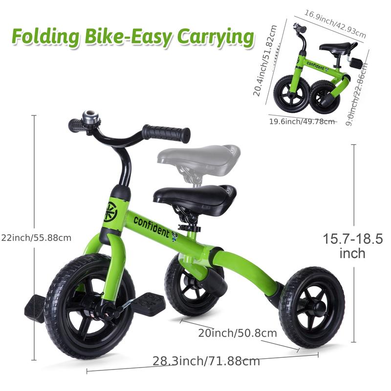 3 In 1 Kids Tricycles Gift For 2-5 Years Old Boy Girl, Foldable Toddler Tricycles With Detachable Pedal, Baby Balance Bike For Outdoor And Indoor