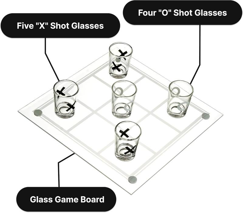 Shot Glass Tic Tac Toe Game - Elegantly Designed Drinking Fun, Perfect for Parties, Couples, and Strategy, 8.63