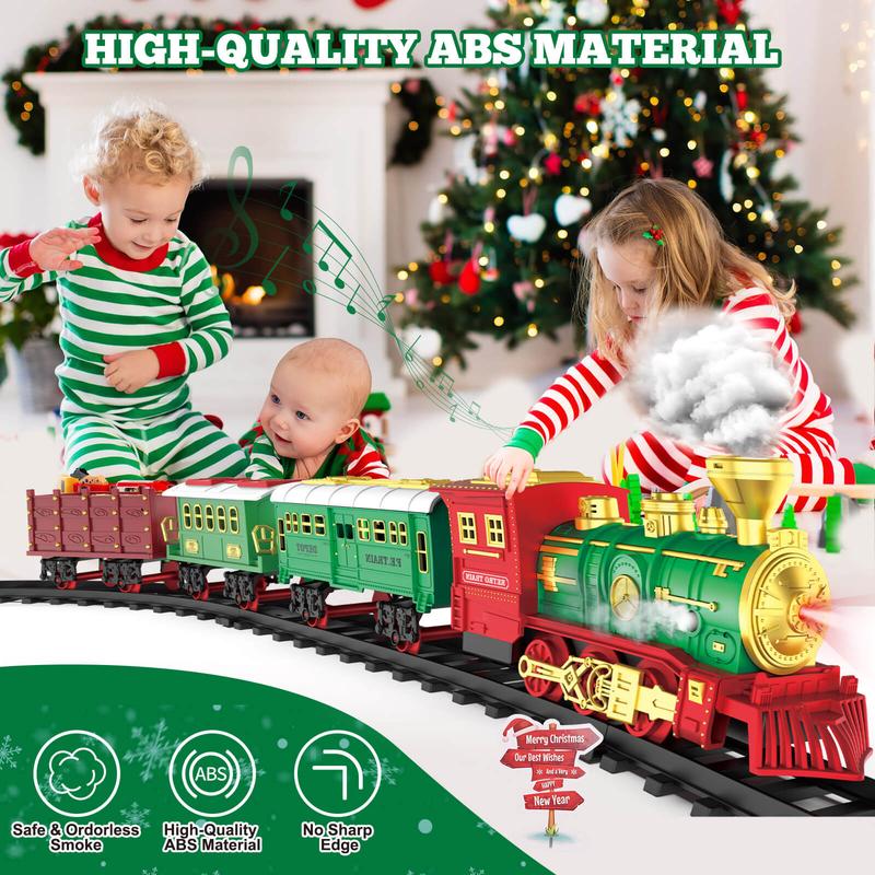 Interactive Steam Train Set, Realistic Smoke, Lights & Sounds Classic Electric Train Set, Holiday Decoration for Boys & Girls