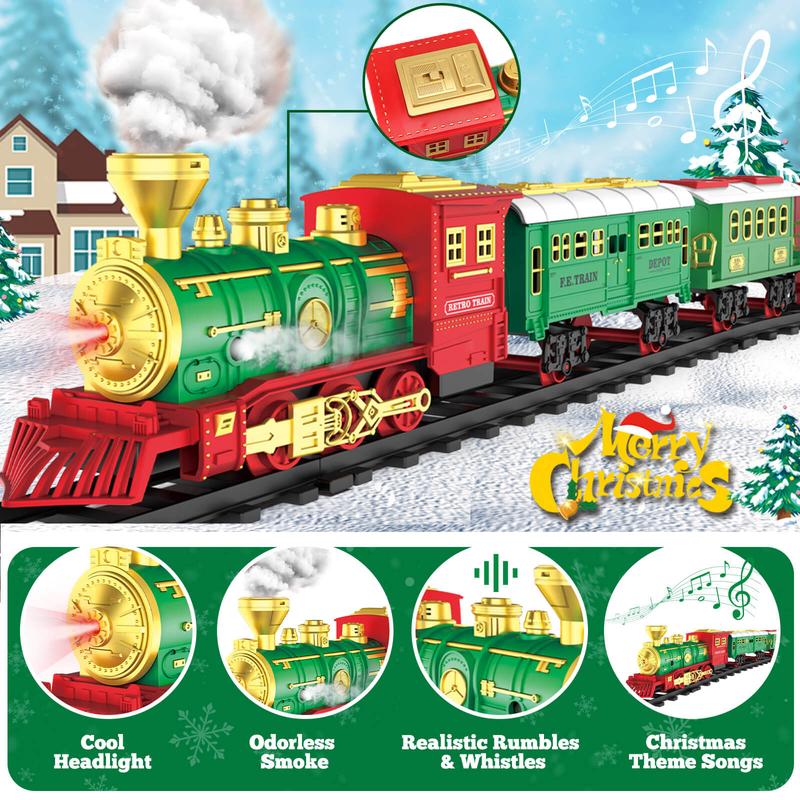 Interactive Steam Train Set, Realistic Smoke, Lights & Sounds Classic Electric Train Set, Holiday Decoration for Boys & Girls