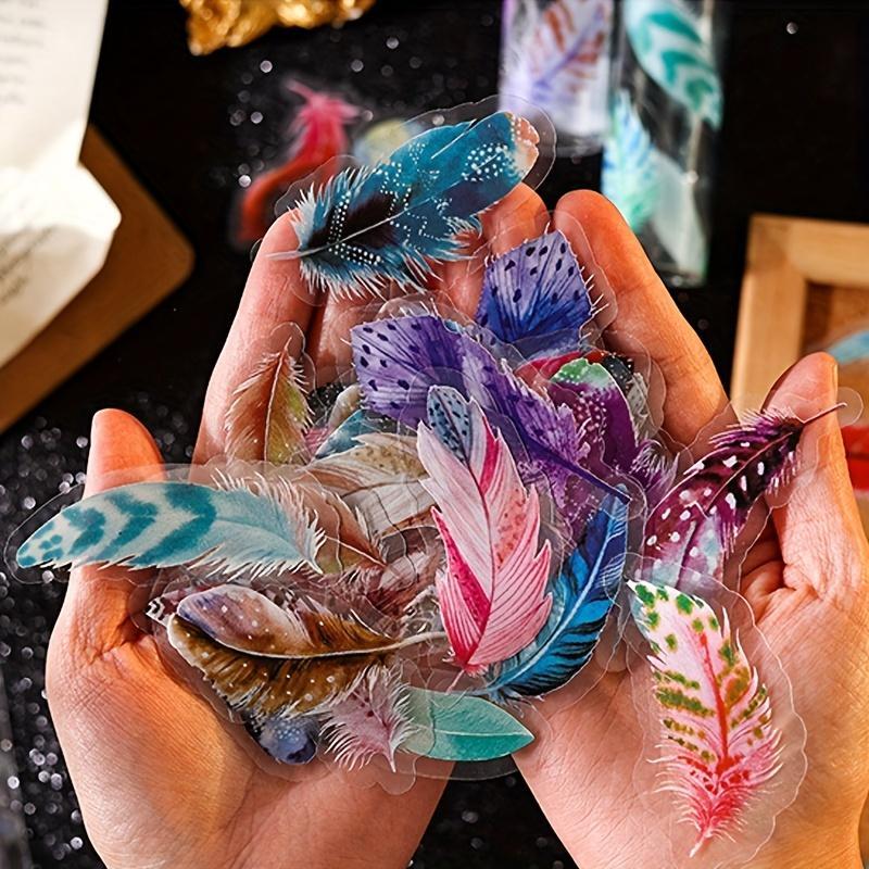 40pcs Random Color Feather Stickers, Waterproof Durable Stickers, DIY Scrapbooking Material Self Adhesive Sticker