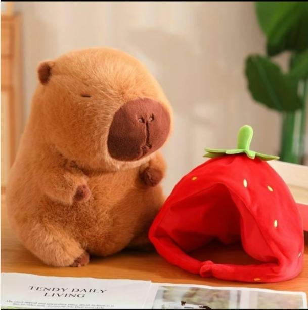 Strawberry Capybara Plush Toy, SummerGifts, Cute Capybara Anime Fluffy Toy,Creative Birthday and Holiday Gift OptionsRoom Decor, Thanksgiving, Chrismats GiftSet Strawberry Capybara