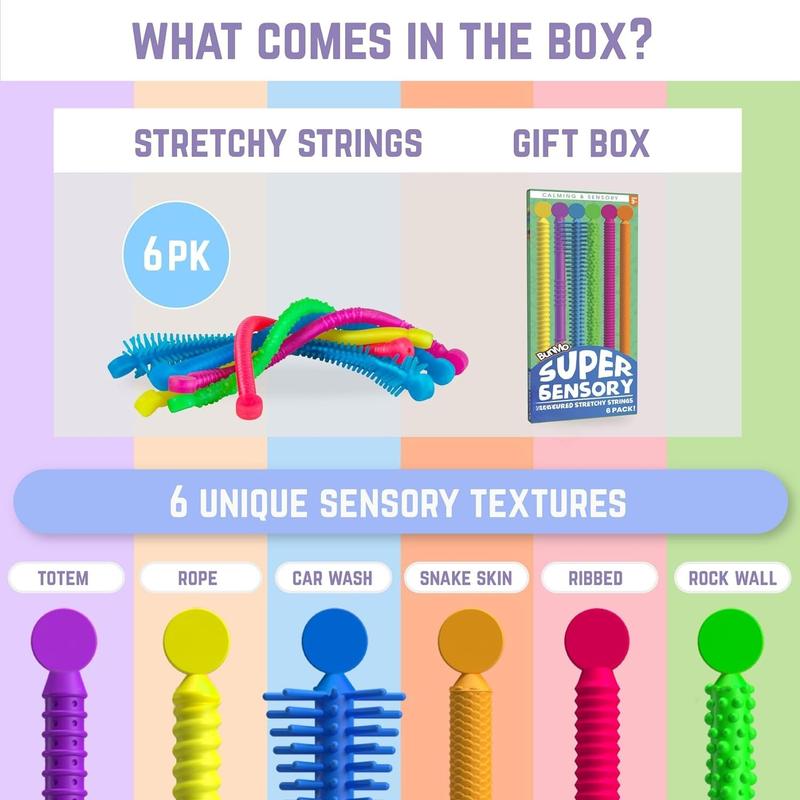 Stocking Stuffers for Kids - Stretchy Sensory Strings - Stimulating & Addictive Sensory Toys for Kids - Stocking Stuffers for Boys and Girls - Non Mouthable Toy - Super Sensory 6pk