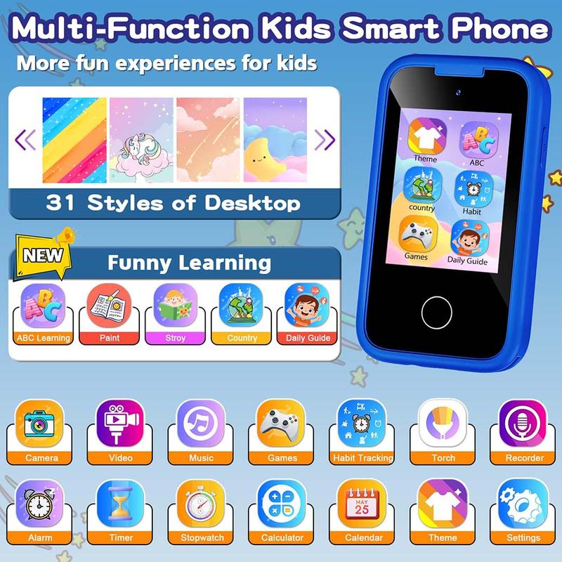 Kids smartphone for girls, birthday or Christmas gift, age 3-10, with dual cameras, games, music player, and learning features