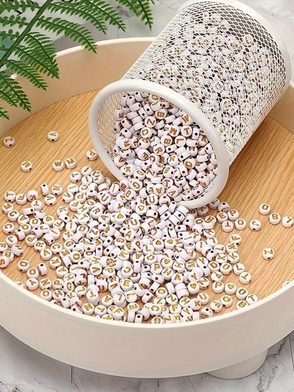 Letter Design Beaded, 500 1000pcs Round Acrylic Bead for Women Girls, Diy Jewelry Accessories for Bracelet & Necklace & Keychain & Earring, Birthday Gift