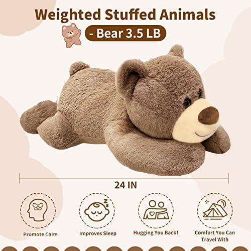 3.5 LB Weighted Stuffed  Bear, 24 Inch Weighted Plush  Throw Pillow, Cute  Plush Toys Gifts for  Adults Teens Birthday Christmas