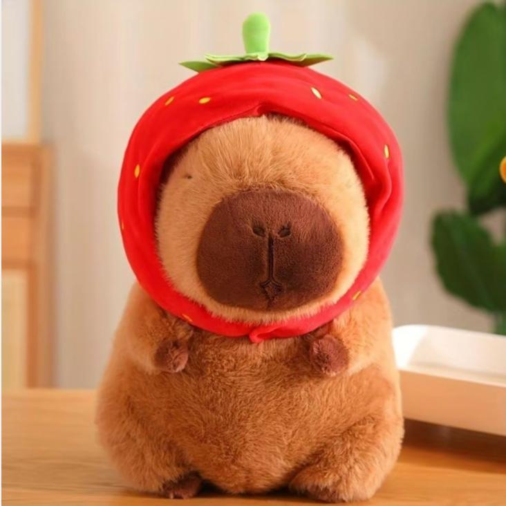 Strawberry Capybara Plush Toy, SummerGifts, Cute Capybara Anime Fluffy Toy,Creative Birthday and Holiday Gift OptionsRoom Decor, Thanksgiving, Chrismats GiftSet Strawberry Capybara