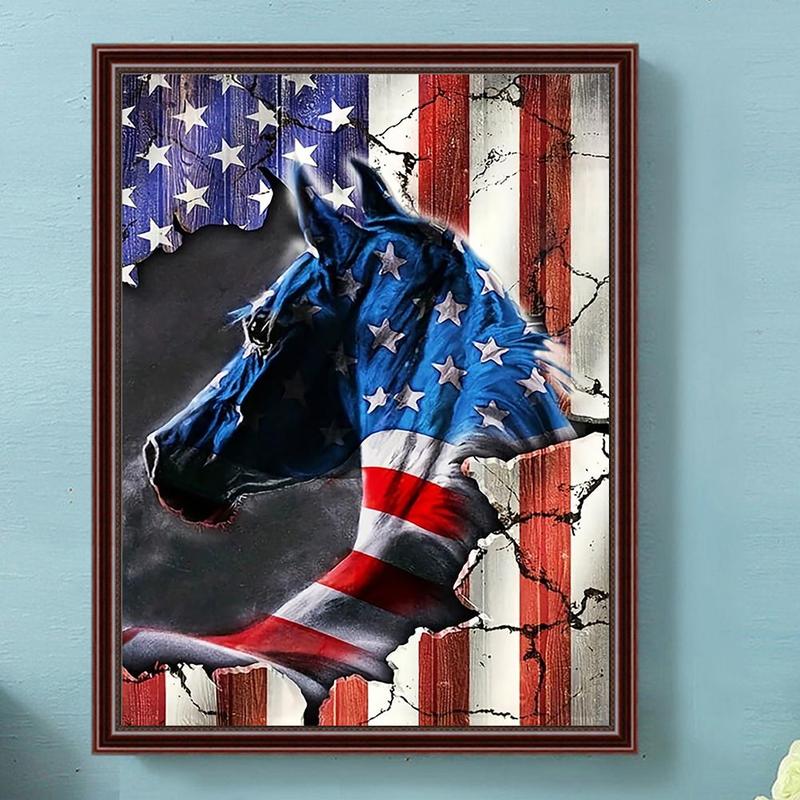 Horse & Flag Pattern DIY Diamond Arts Colorful Painting Kit without Frame, DIY 5D Diamond Arts Colorful Painting Kit, Wall Art Decor for Home